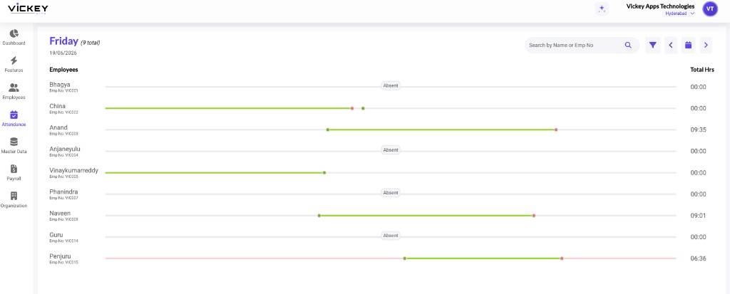 Ooho! HRMS visual attendance timeline