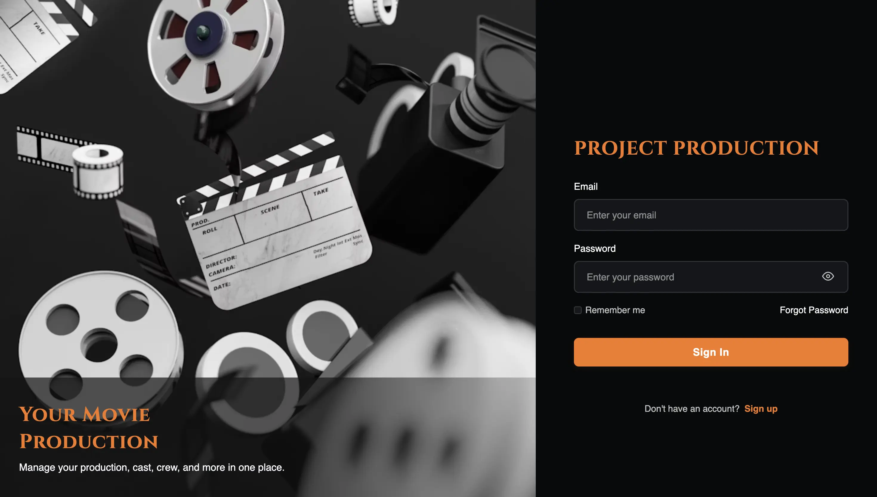 Project Production ERP film budget dashboard