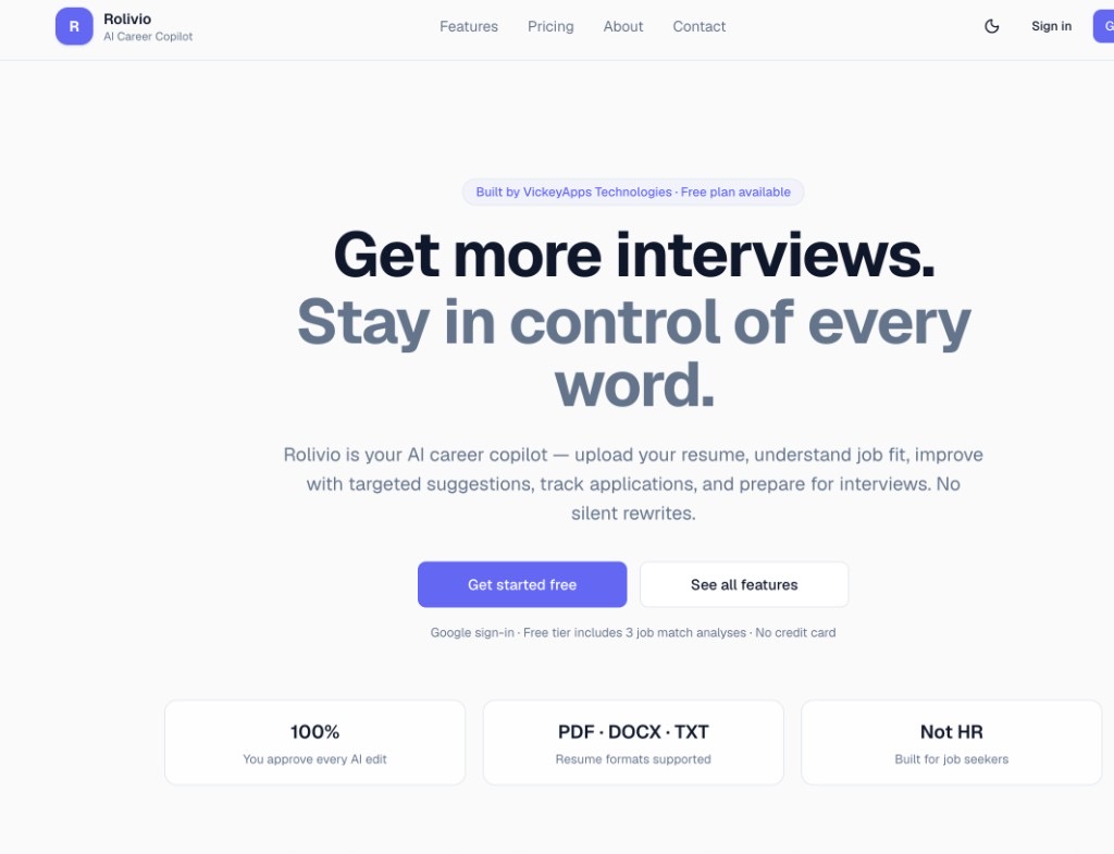 Rolivio AI career copilot resume and job match
