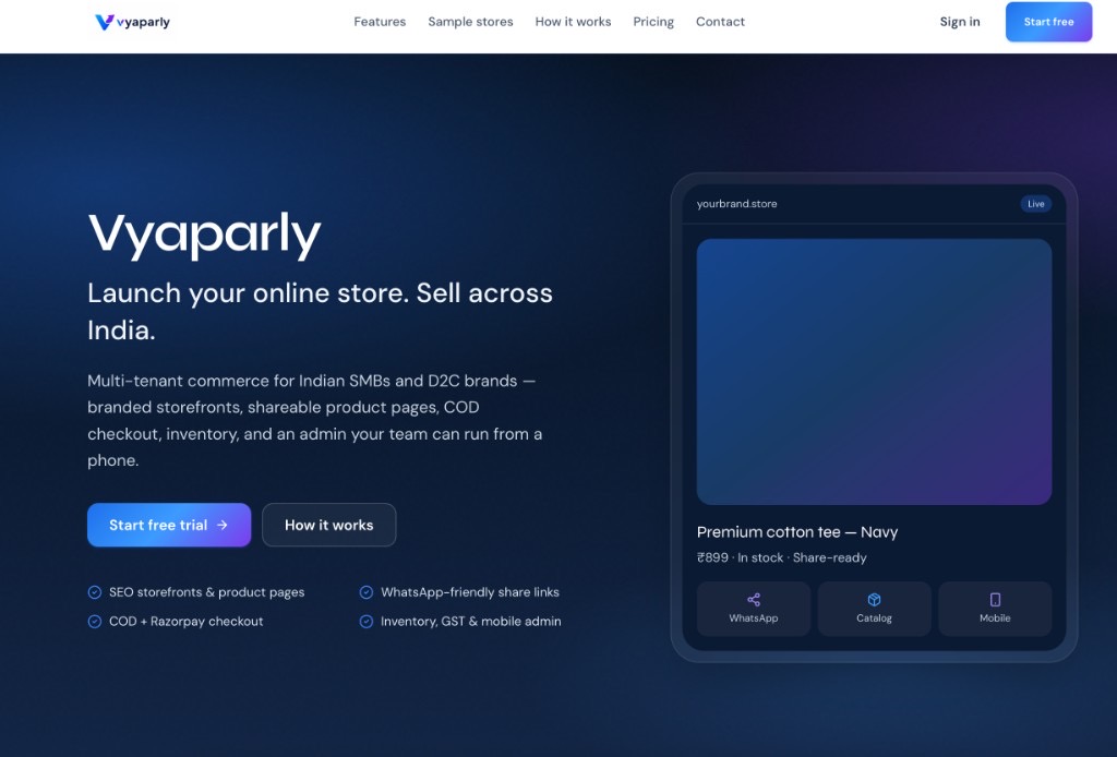 Vyaparly ecommerce store builder for Indian SMBs